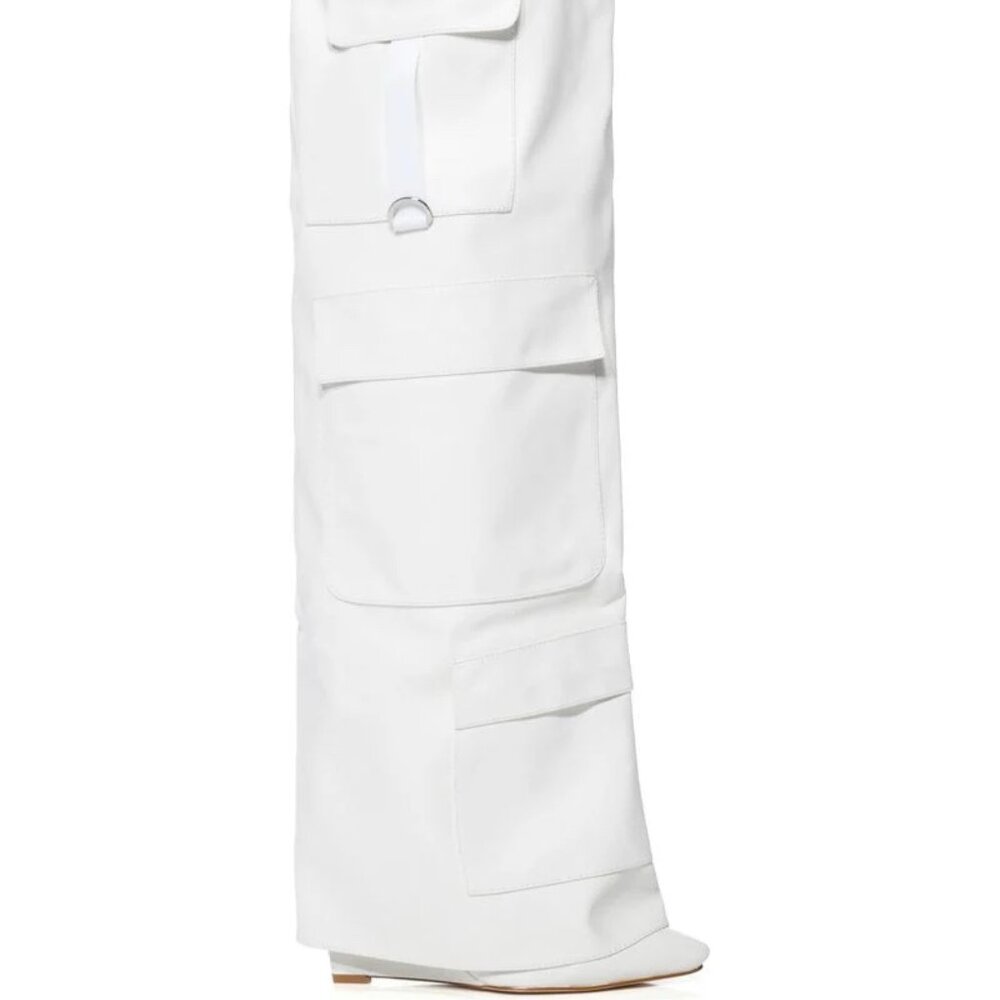 Callie Lives Alexia Azalea Wang White Fold-Over Wedge Heel Boot 8 8.5 - Picture 2 of 6